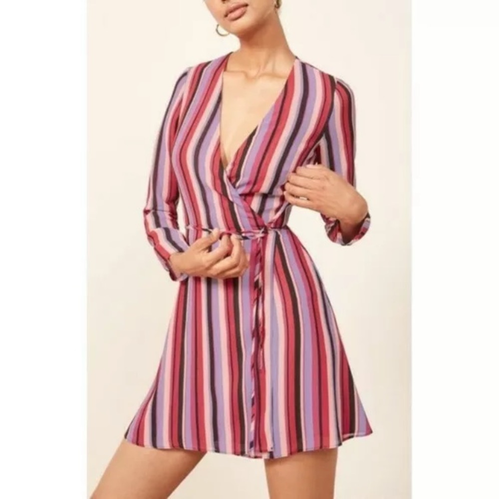 NWT Reformation Gjelina Luisa striped wrap dress